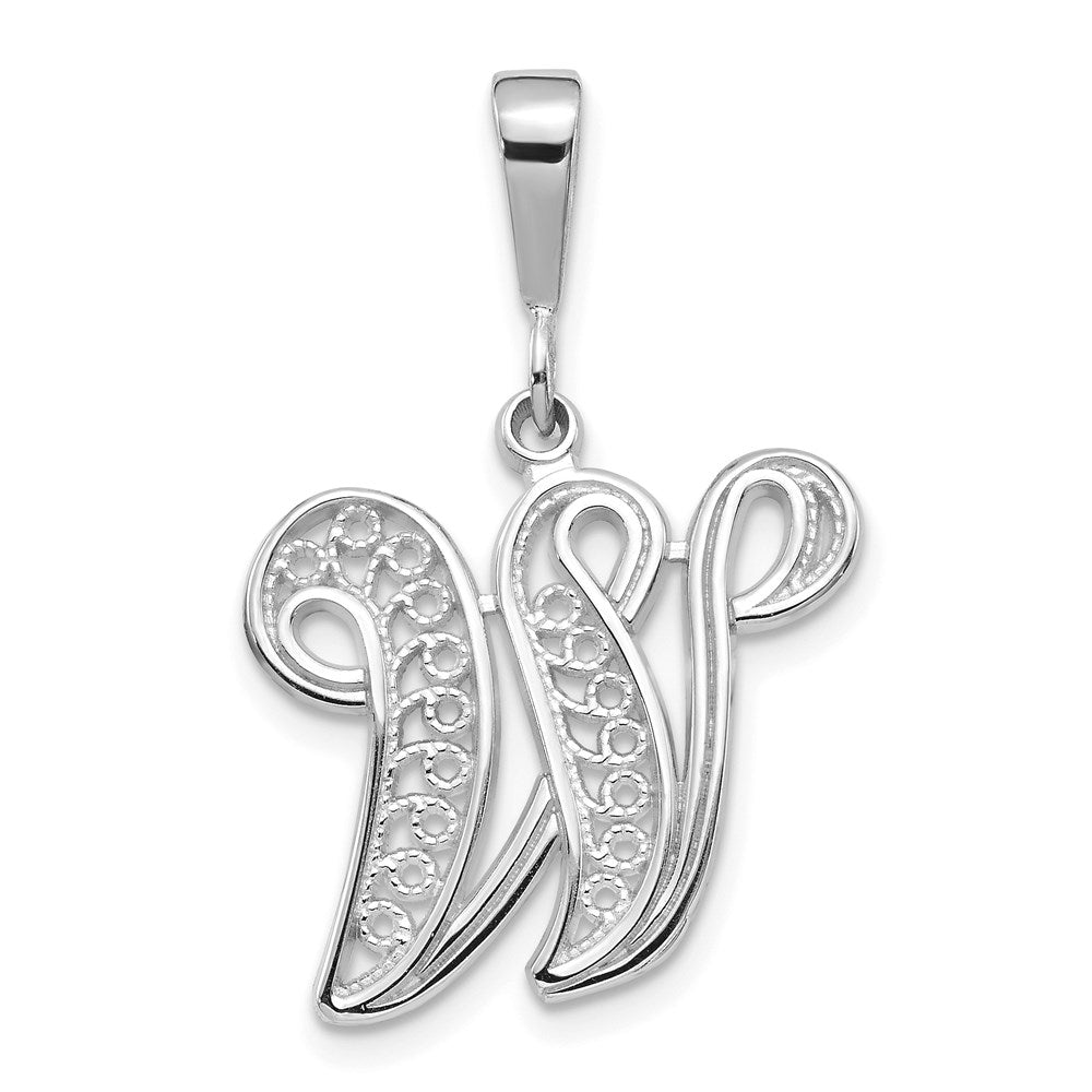 14k White GoldW White Gold Solid Polished Script Filigree Letter W Initial Pendant