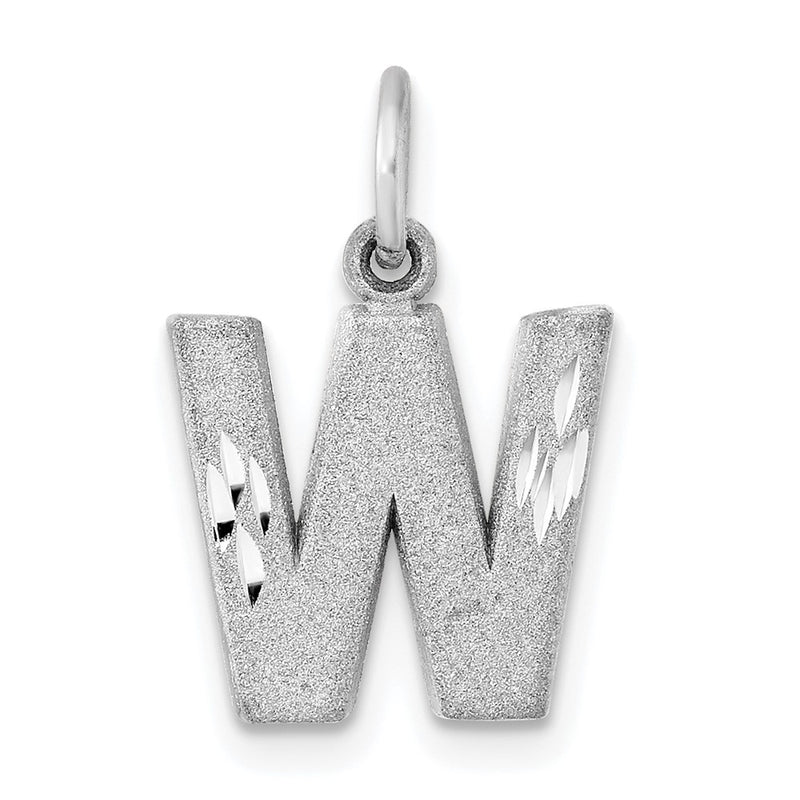 14k White GoldW Satin Diamond-cut Letter W Initial Charm