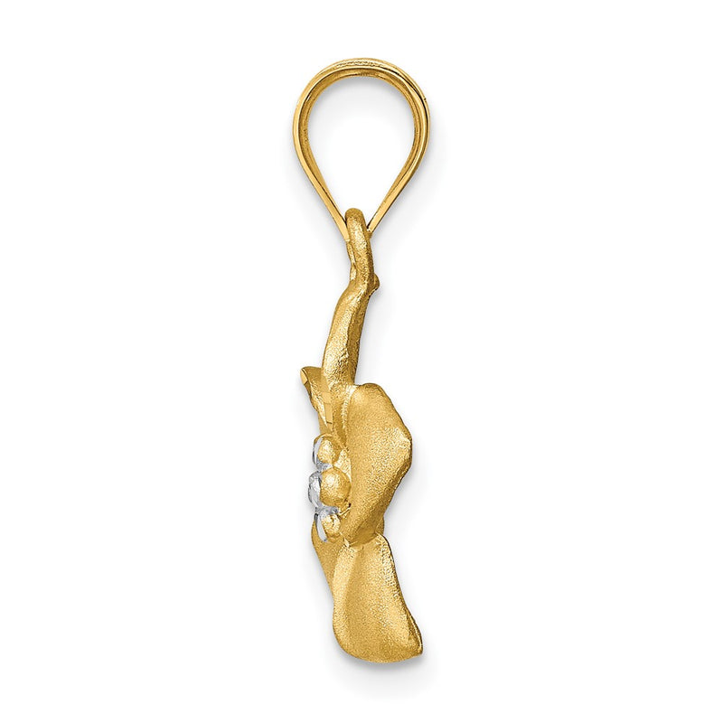 14k Yellow Gold & Rhodium Satin Polished Diamond-cut Floral Pendant