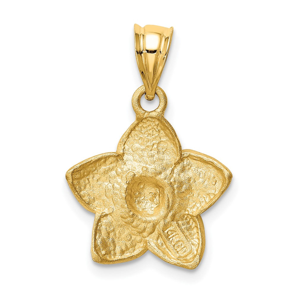 14k Yellow Gold & Rhodium Satin Polished Diamond-cut Floral Pendant