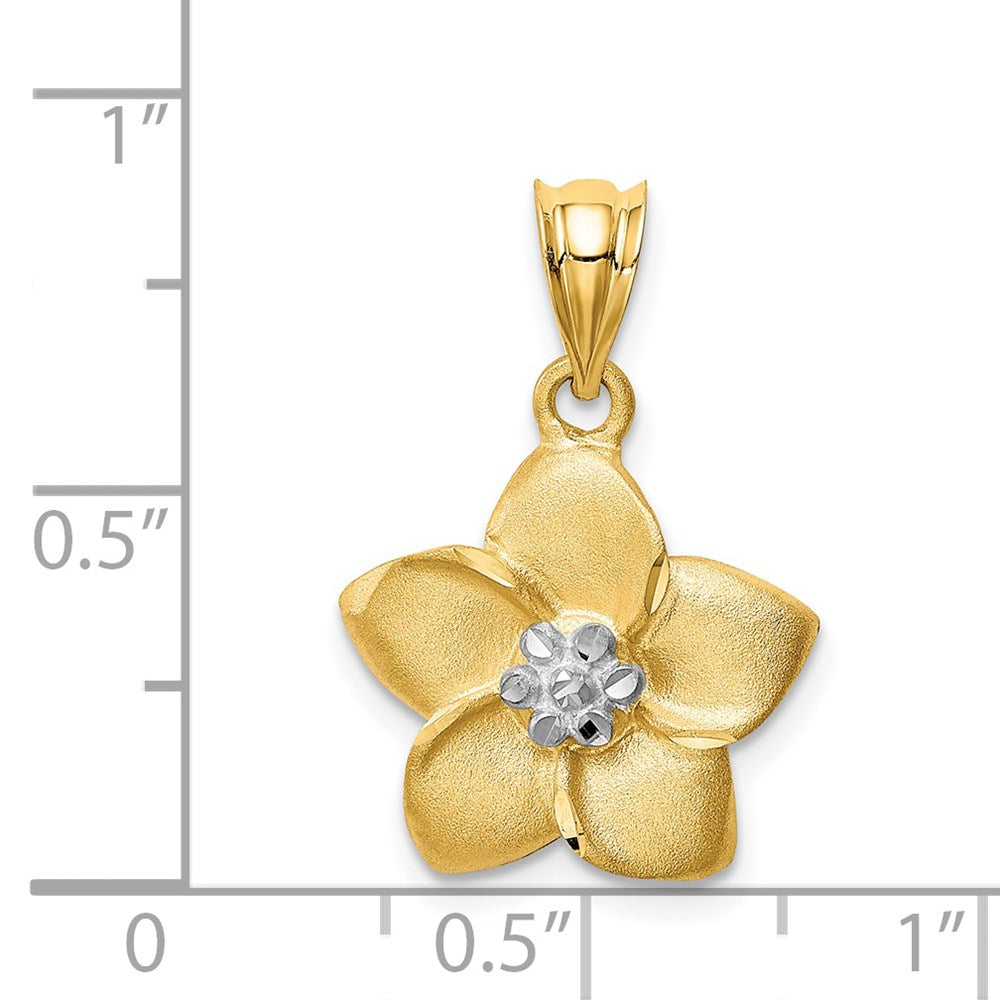 14k Yellow Gold & Rhodium Satin Polished Diamond-cut Floral Pendant