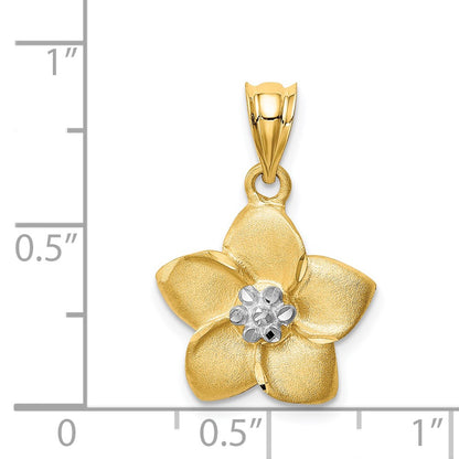 14k Yellow Gold & Rhodium Satin Polished Diamond-cut Floral Pendant