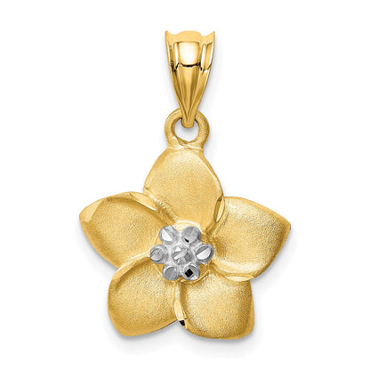 14k Yellow Gold & Rhodium Satin Polished Diamond-cut Floral Pendant