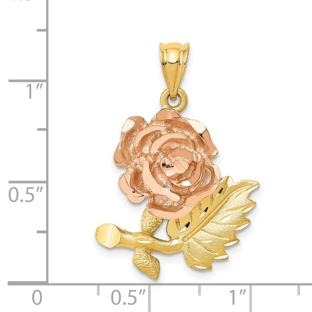 14k Two-tone Gold Two-tone Gold Solid Satin Diamond-cut Flower Pendant