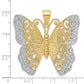 14k Yellow & Rhodium Gold w/ Rhodium Solid Polished Diamond-cut Filigree Butterfly Pendant