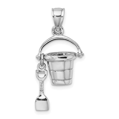 14k White Gold 3-D and Moveable Beach Bucket w/ Shovel Charm