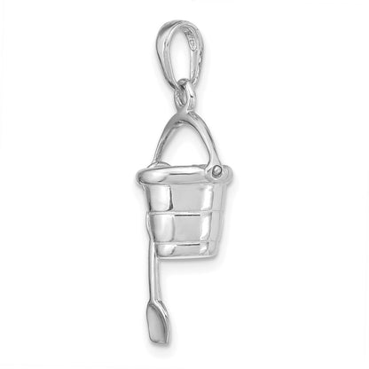 14k White Gold 3-D and Moveable Beach Bucket w/ Shovel Charm