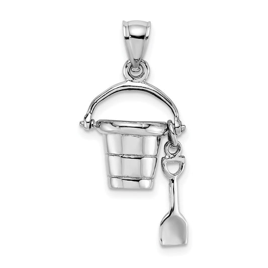 14k White Gold 3-D and Moveable Beach Bucket w/ Shovel Charm