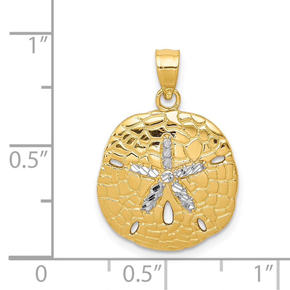 14k Yellow & Rhodium Gold with White Rhodium Polished Diamond-Cut Sand Dollar Pendant