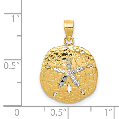 14k Yellow & Rhodium Gold with White Rhodium Polished Diamond-Cut Sand Dollar Pendant