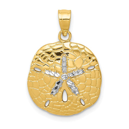 14k Yellow & Rhodium Gold with White Rhodium Polished Diamond-Cut Sand Dollar Pendant