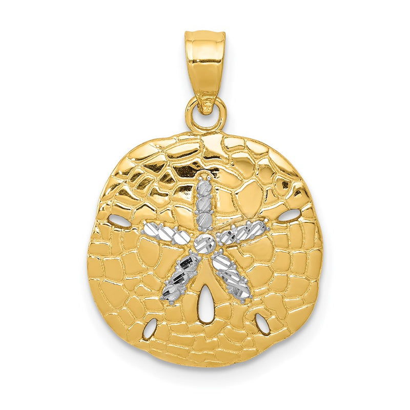 14k Yellow & Rhodium Gold with White Rhodium Polished Diamond-Cut Sand Dollar Pendant