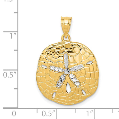 14k Yellow & Rhodium Gold with White Rhodium Polished Diamond-Cut Sand Dollar Pendant