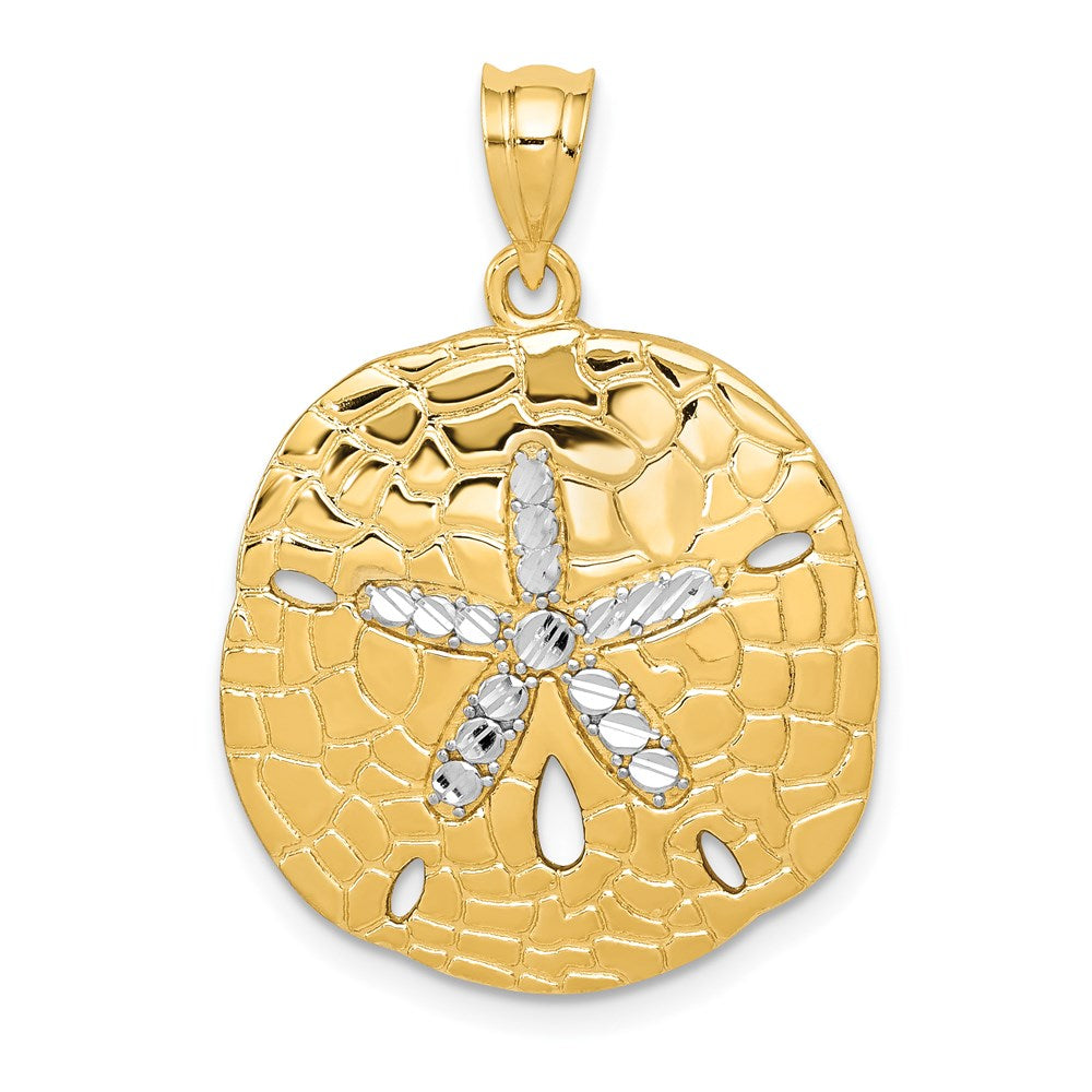 14k Yellow & Rhodium Gold with White Rhodium Polished Diamond-Cut Sand Dollar Pendant
