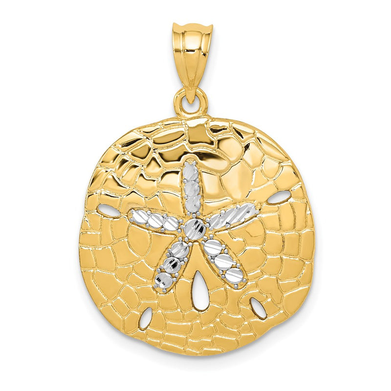 14k Yellow & Rhodium Gold with White Rhodium Polished Diamond-Cut Sand Dollar Pendant