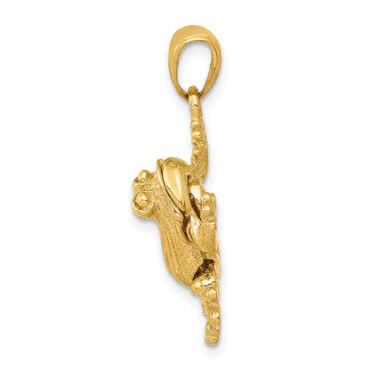 14k Yellow Gold Solid Polished 3-D Moveable Frog Pendant