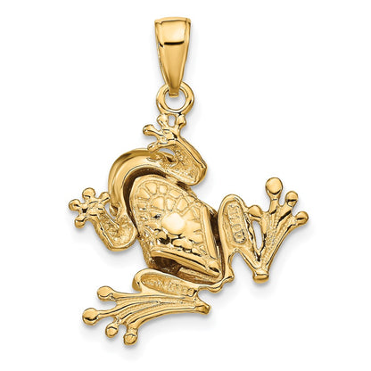 14k Yellow Gold Solid Polished 3-D Moveable Frog Pendant