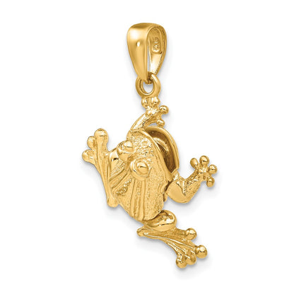 14k Yellow Gold Solid Polished 3-D Moveable Frog Pendant