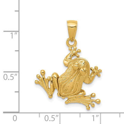 14k Yellow Gold Solid Polished 3-D Moveable Frog Pendant