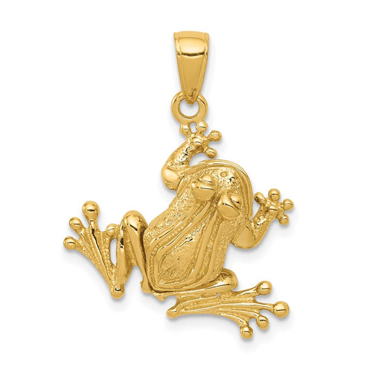 14k Yellow Gold Solid Polished 3-D Moveable Frog Pendant