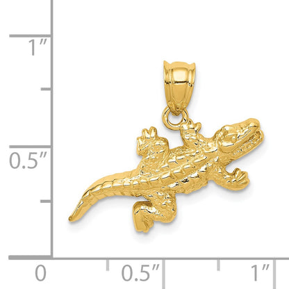14k Yellow Gold Solid Polished Open-Backed Crocodile Pendant
