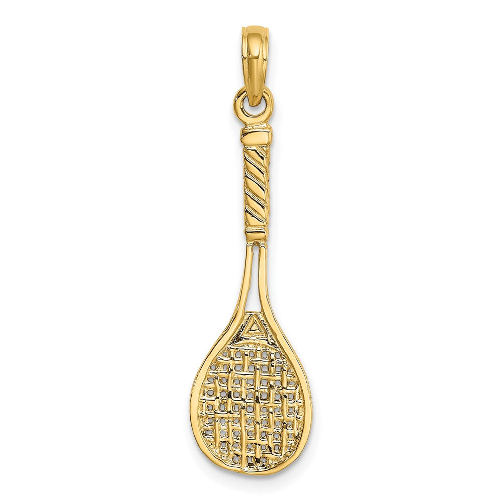 14k Yellow Gold Solid Polished 3-D Tennis Racquet Charm