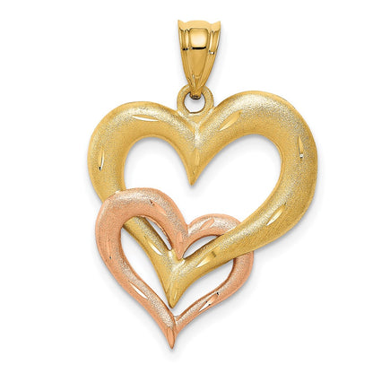 14k Two-tone Gold Satin D/C Double Heart Pendant