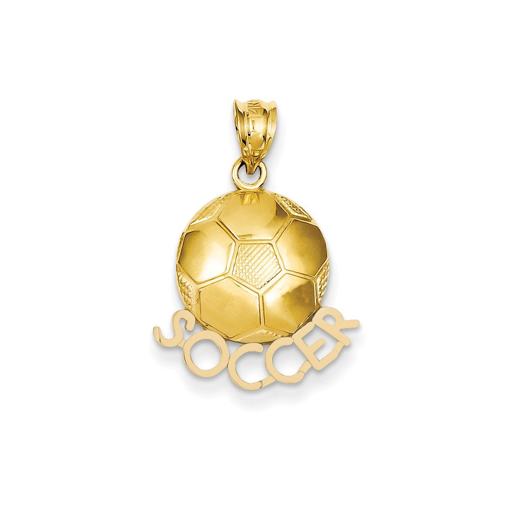 14k Yellow Gold Solid Polished Open-Backed Soccer Pendant