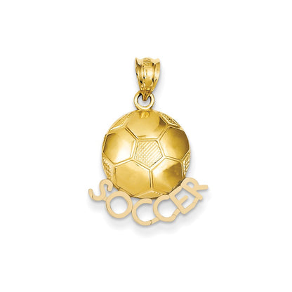 14k Yellow Gold Solid Polished Open-Backed Soccer Pendant