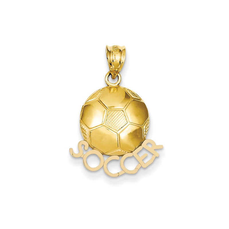14k Yellow Gold Solid Polished Open-Backed Soccer Pendant