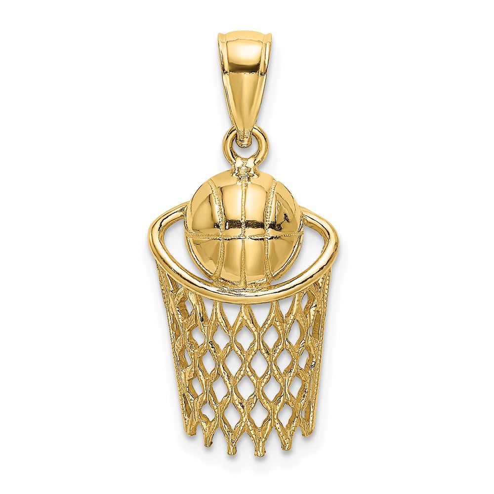 14k Yellow Gold Polished Basketball and Net Charm