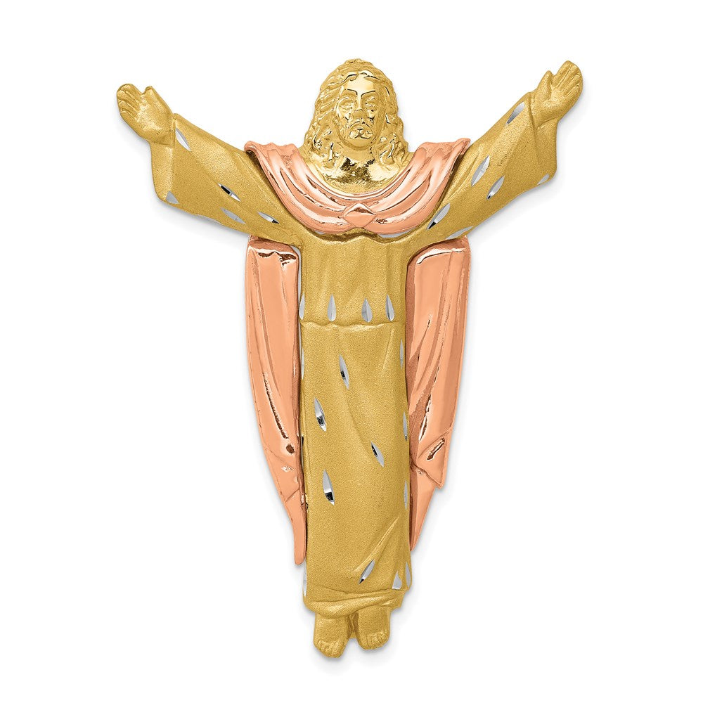 14k Two-tone Gold Satin Risen Christ Slide