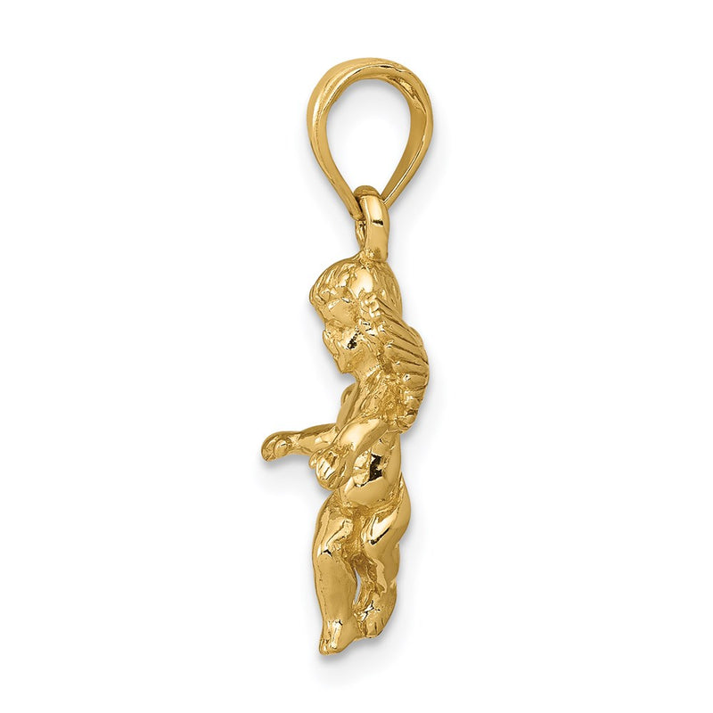 14k Yellow Gold  3D Polished Solid Angel Pendant