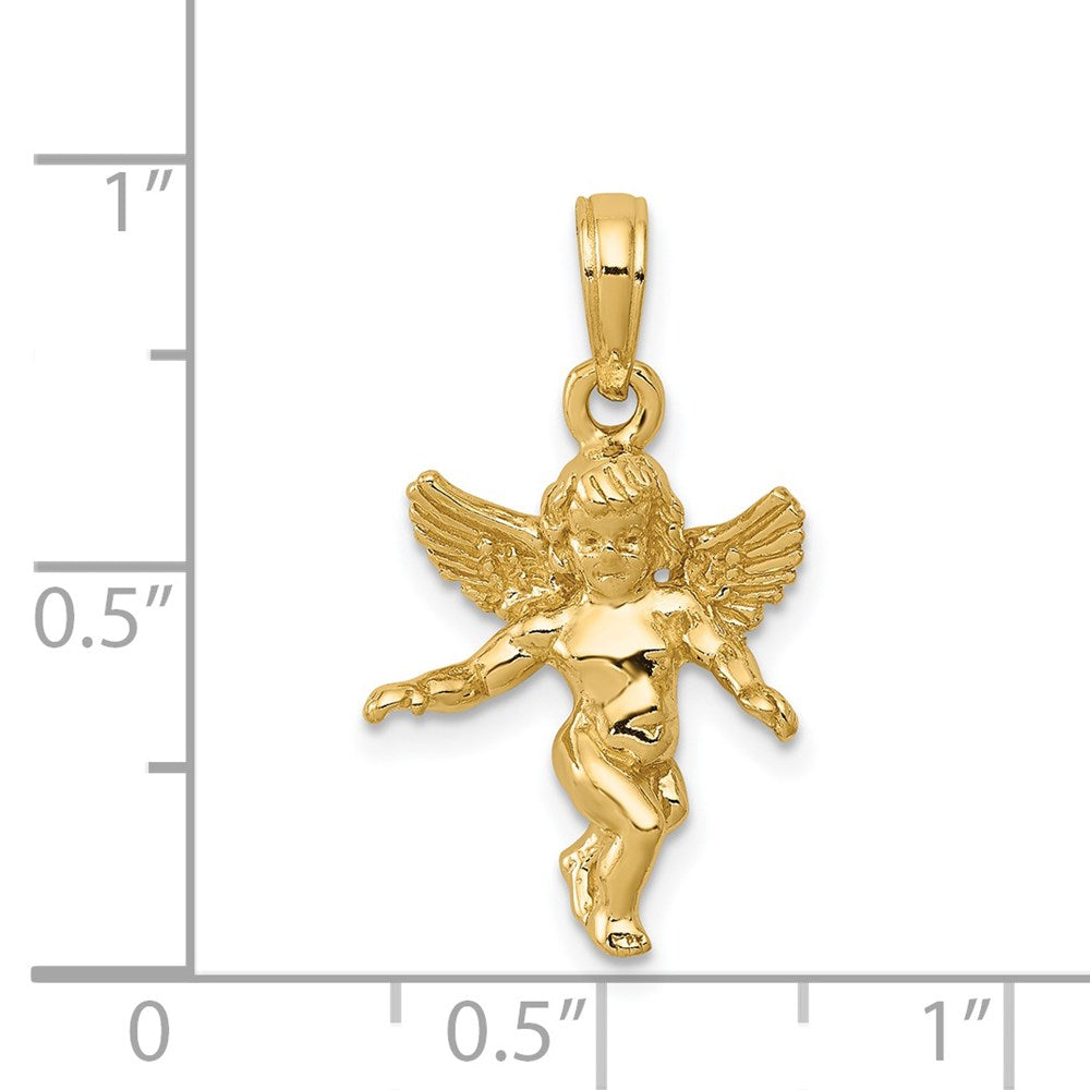 14k Yellow Gold  3D Polished Solid Angel Pendant