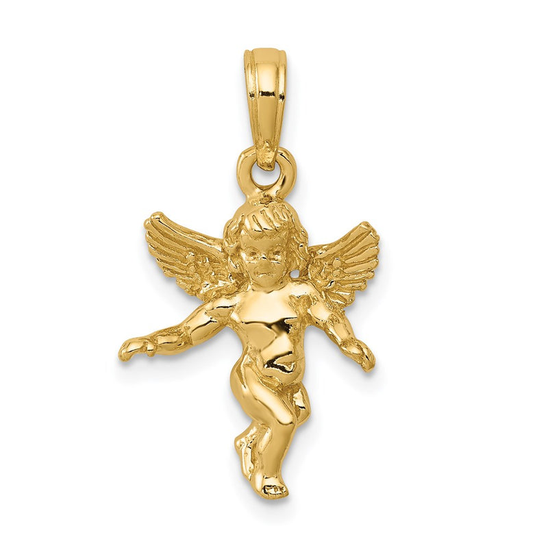 14k Yellow Gold  3D Polished Solid Angel Pendant