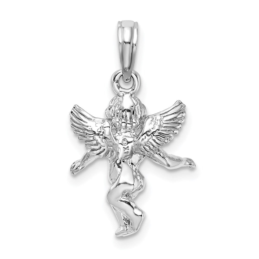 14k White Gold  3D White Gold Polished Solid Angel Pendant