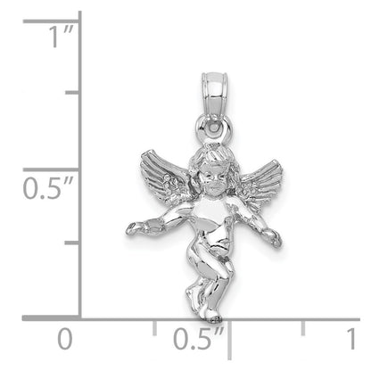 14k White Gold  3D White Gold Polished Solid Angel Pendant