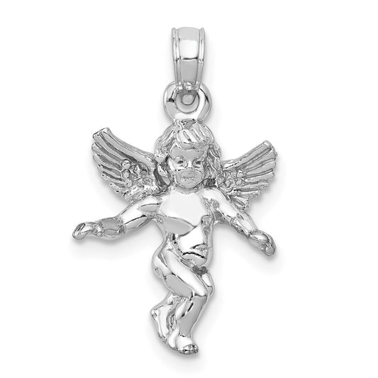 14k White Gold  3D White Gold Polished Solid Angel Pendant