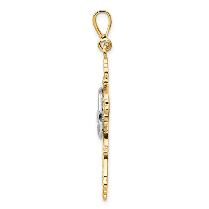 14k Two-tone Gold Claddagh Cross Pendant