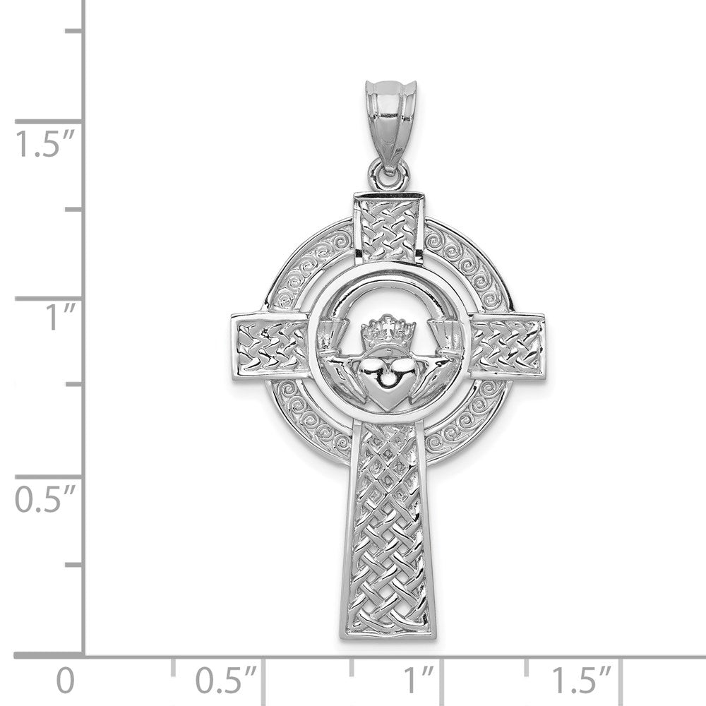 14k White Gold Celtic Claddagh Cross Pendant