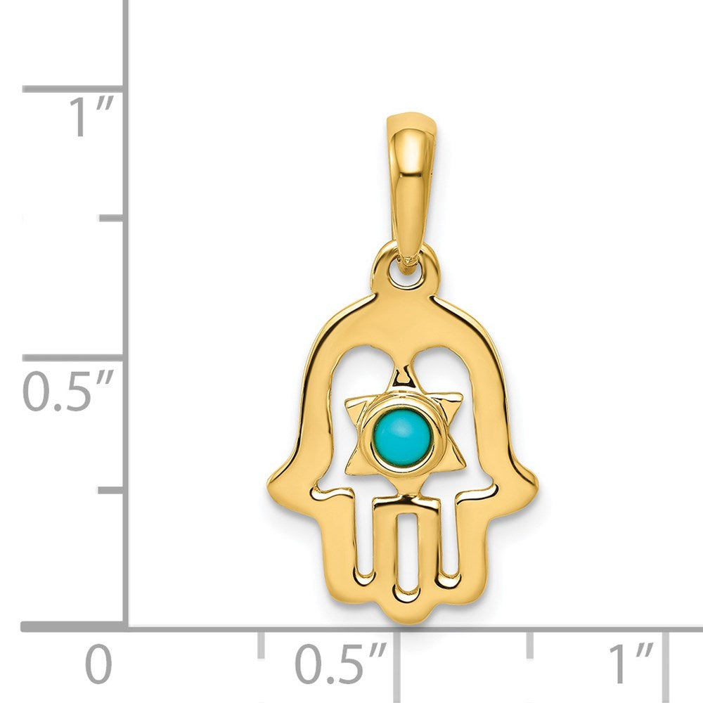 14k Yellow Gold Turquoise Chamseh Pendant