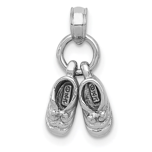 14k White Gold 3D Moveable White Gold Baby Shoes Charm