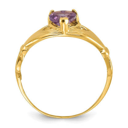 14K Yellow Gold CZ June Birthstone Claddagh Heart Ring