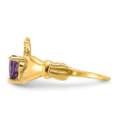 14K Yellow Gold CZ June Birthstone Claddagh Heart Ring