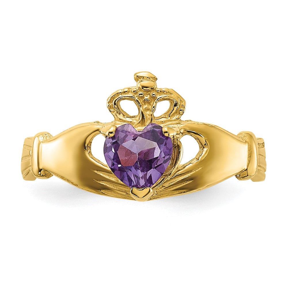 14K Yellow Gold CZ June Birthstone Claddagh Heart Ring