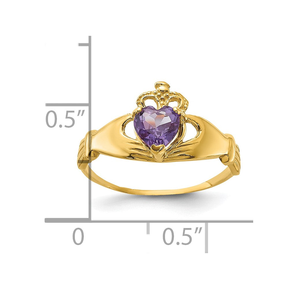 14K Yellow Gold CZ June Birthstone Claddagh Heart Ring