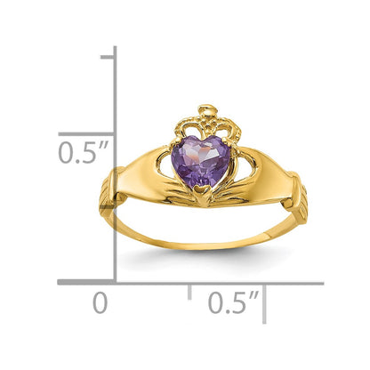 14K Yellow Gold CZ June Birthstone Claddagh Heart Ring