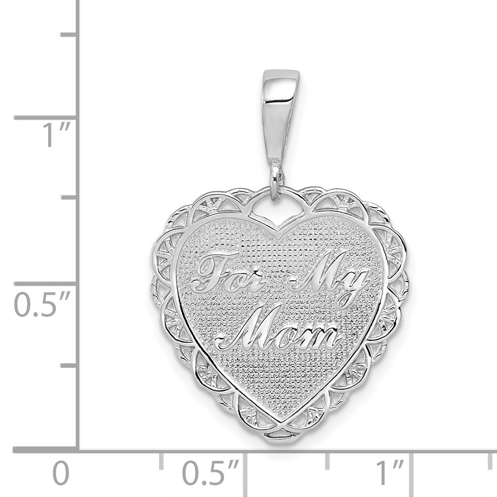 14k White Gold Polished Reversible For My Mom Heart Pendant