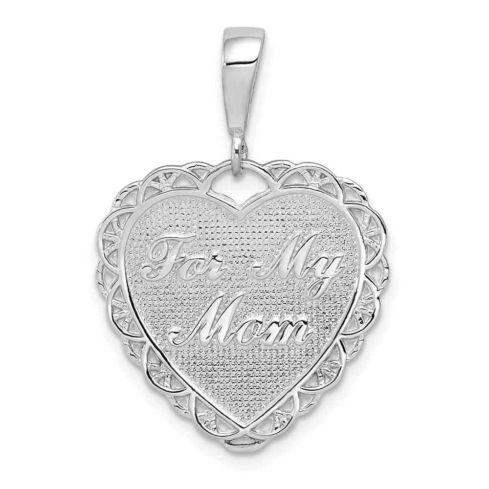 14k White Gold Polished Reversible For My Mom Heart Pendant