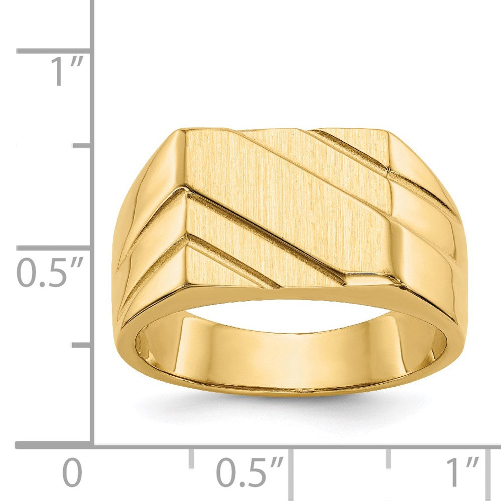 14K Yellow Gold 13.0x11.0mm Open Back Diagonal Mens Signet Ring